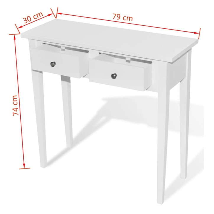 Kosmetinis konsolinis staliukas su dviem stalčiais, baltas