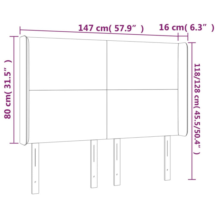 Galvūgalis su LED, baltos spalvos, 147x16x118/128 cm