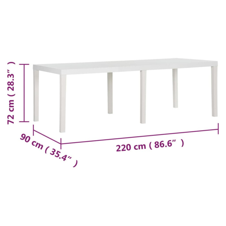 Sodo stalas, baltos spalvos, 220x90x72cm, PP