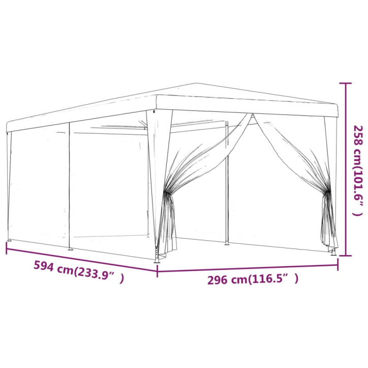 Proginė palapinė su 6 tinklinėmis sienomis, raudona, 3x6m, HDPE