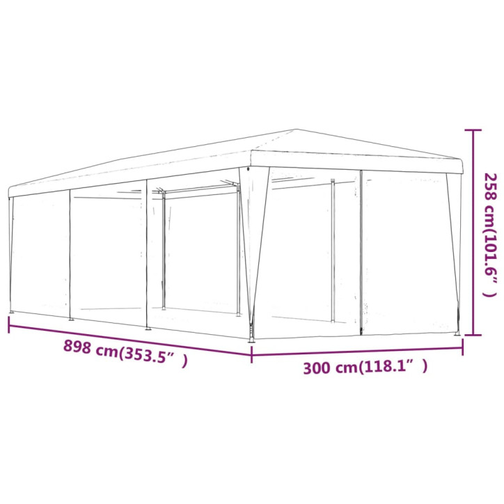 Proginė palapinė su 8 tinklinėmis sienomis, raudona, 3x9m, HDPE