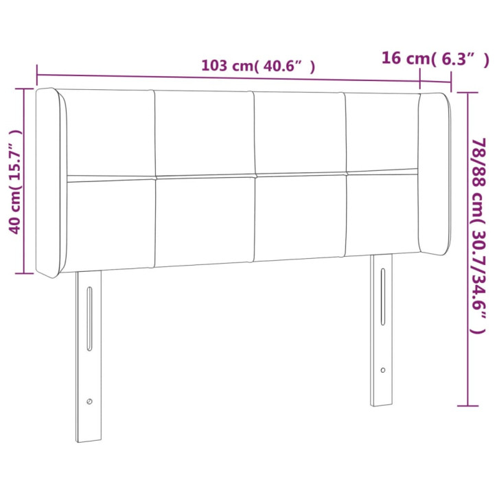 Galvūgalis su LED, šviesiai pilkas, 103x16x78/88cm, aksomas