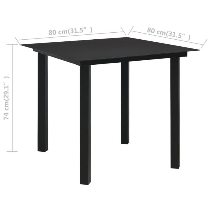 Sodo valgomojo stalas, juodas, 80x80x74cm, plienas ir stiklas