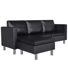 Sofa, trivietė, dirbtinė oda, juoda