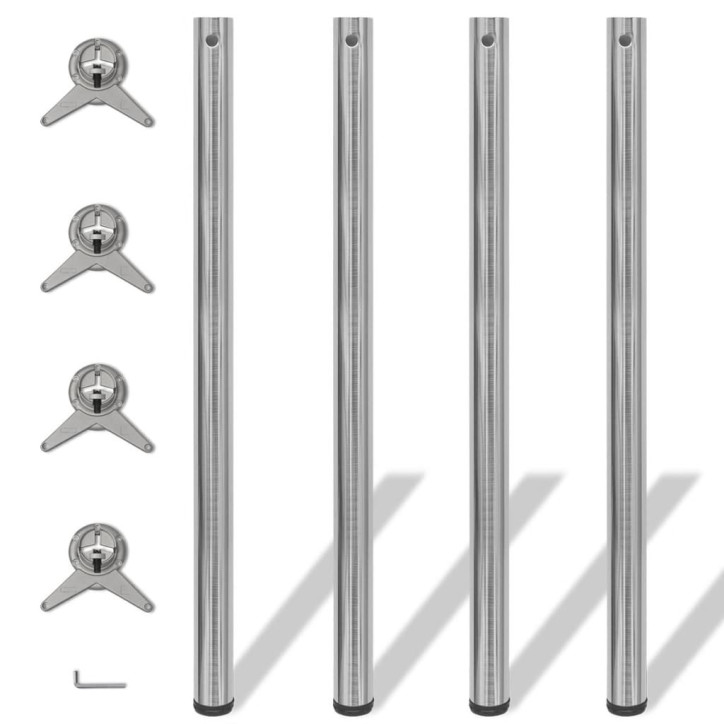 242138 4 Height Adjustable Table Legs Brushed Nickel 1100 mm