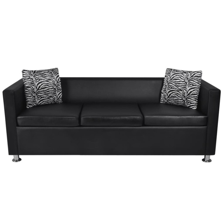 Sofa, trivietė, dirbtinė oda, juoda