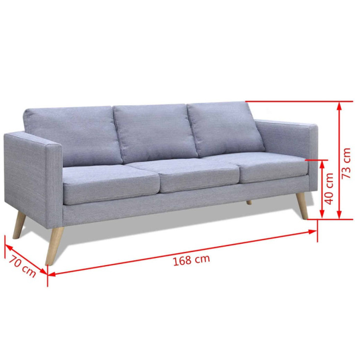 Trivietė sofa, audinys, šviesiai pilka