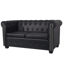 Chesterfield dvivietė sofa, dirbtinė oda, juoda