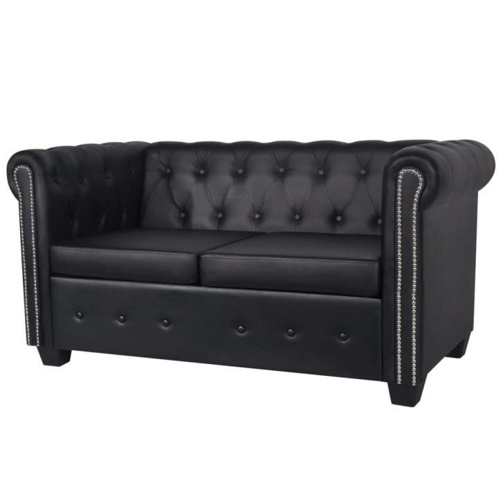 Chesterfield dvivietė sofa, dirbtinė oda, juoda