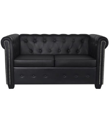 Chesterfield dvivietė sofa, dirbtinė oda, juoda