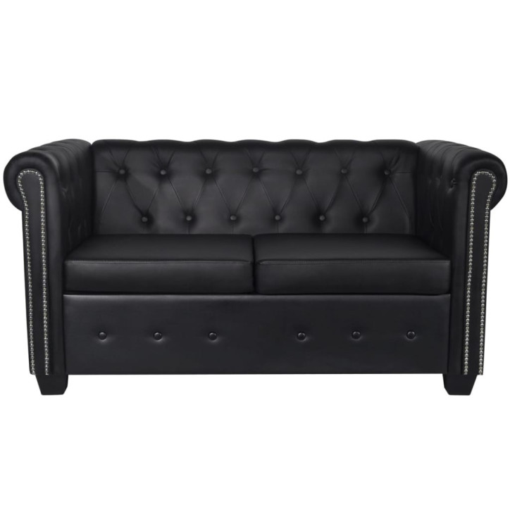 Chesterfield dvivietė sofa, dirbtinė oda, juoda