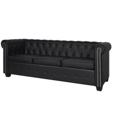 Chesterfield trivietė sofa, dirbtinė oda, juoda