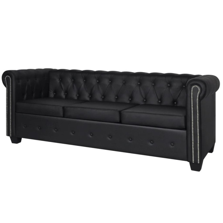 Chesterfield trivietė sofa, dirbtinė oda, juoda