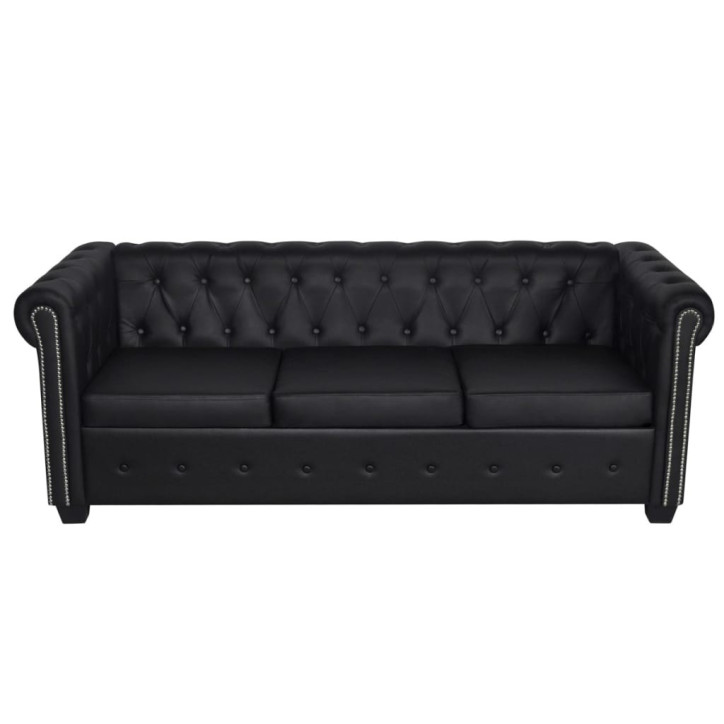 Chesterfield trivietė sofa, dirbtinė oda, juoda