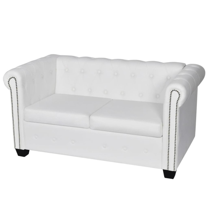 Chesterfield dvivietė sofa, dirbtinė oda, balta