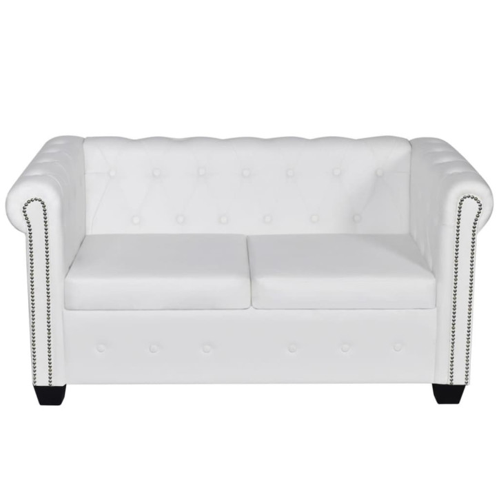 Chesterfield dvivietė sofa, dirbtinė oda, balta