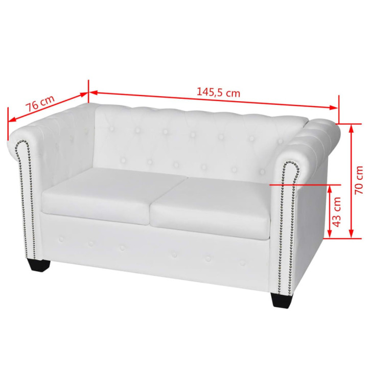 Chesterfield dvivietė sofa, dirbtinė oda, balta