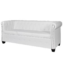 Chesterfield trivietė sofa, dirbtinė oda, balta