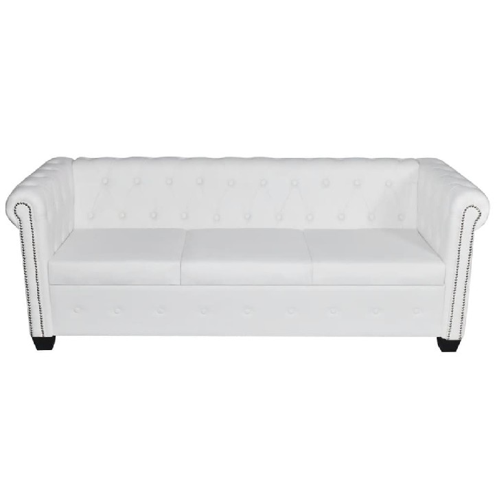 Chesterfield trivietė sofa, dirbtinė oda, balta