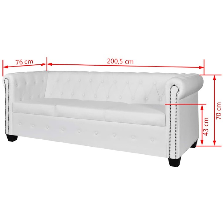 Chesterfield trivietė sofa, dirbtinė oda, balta