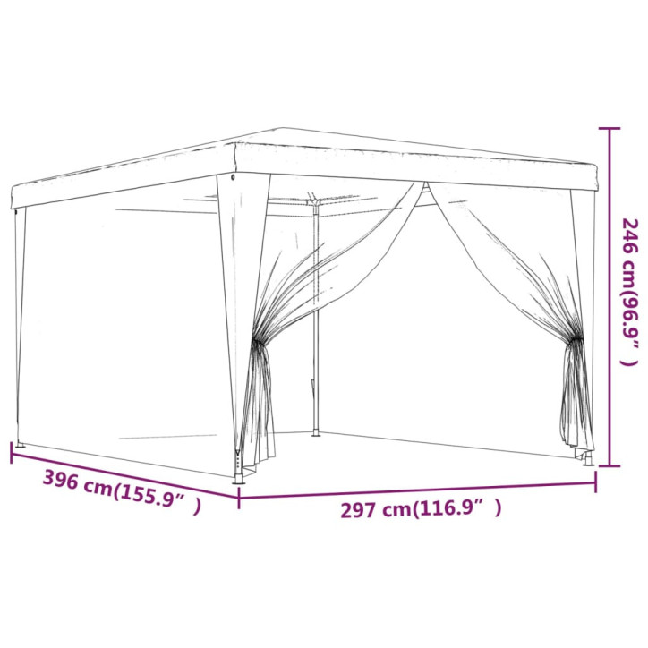 Proginė palapinė su 4 tinklinėmis sienomis, mėlyna, 3x4m, HDPE