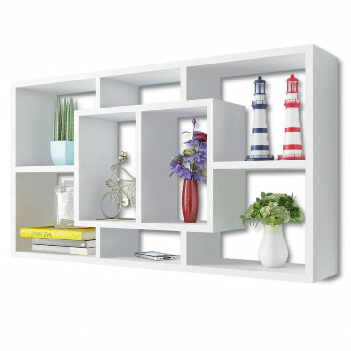 242548 Floating Wall Display Shelf 8 Compartments White