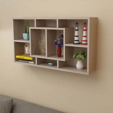 242549 Floating Wall Display Shelf 8 Compartments Oak Colour