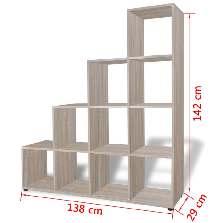 Knygų lentyna, laiptų forma, 142cm, ąžuolo sp.