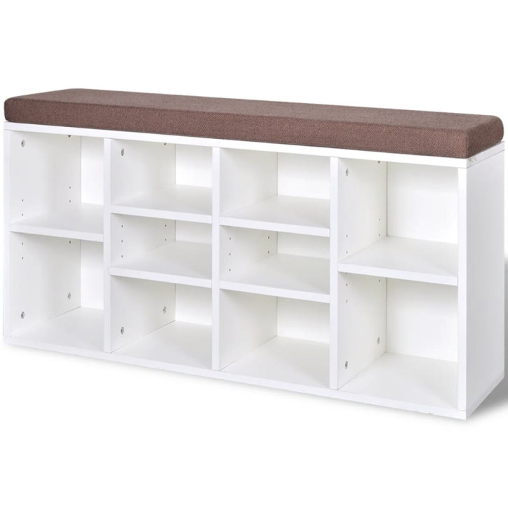 242554 Shoe Storage Bench 10 Compartments White