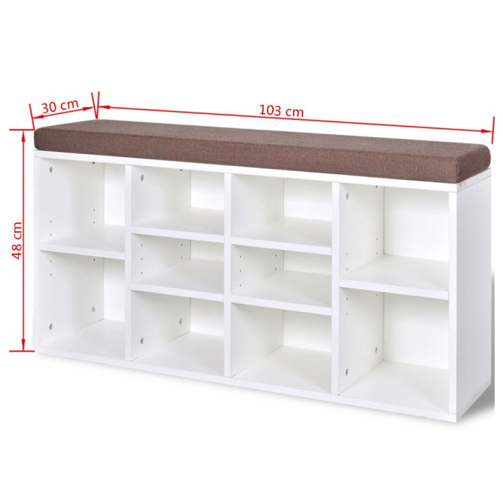 242554 Shoe Storage Bench 10 Compartments White