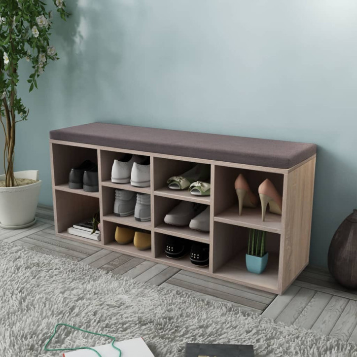 242555 Shoe Storage Bench 10 Compartments Oak Colour