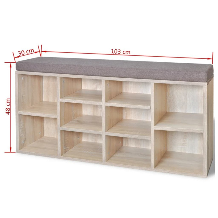 242555 Shoe Storage Bench 10 Compartments Oak Colour