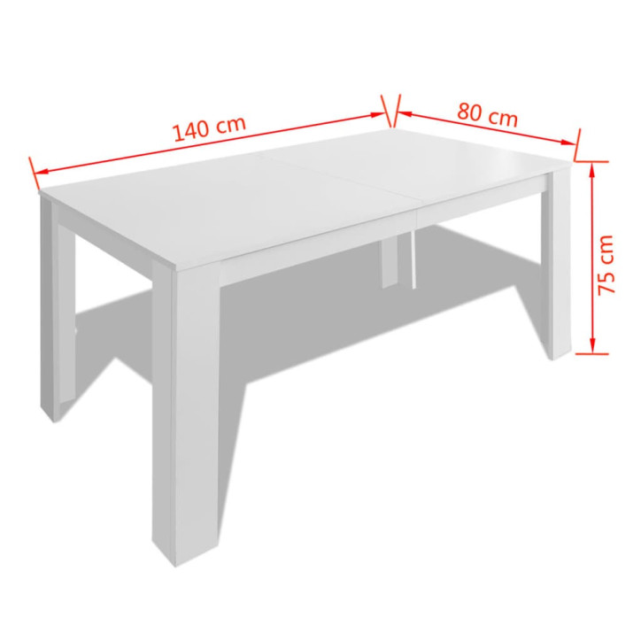 Valgomojo stalas, 140 x 80 x 75 cm, baltas