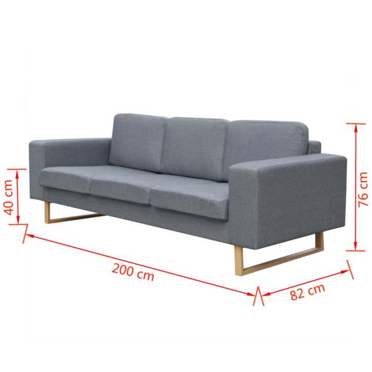 trivietė medžiaginė sofa, šviesiai pilkos spalvos