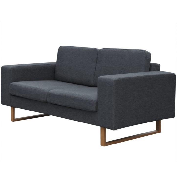 dvivietė medžiaginė sofa, tamsiai pilkos spalvos