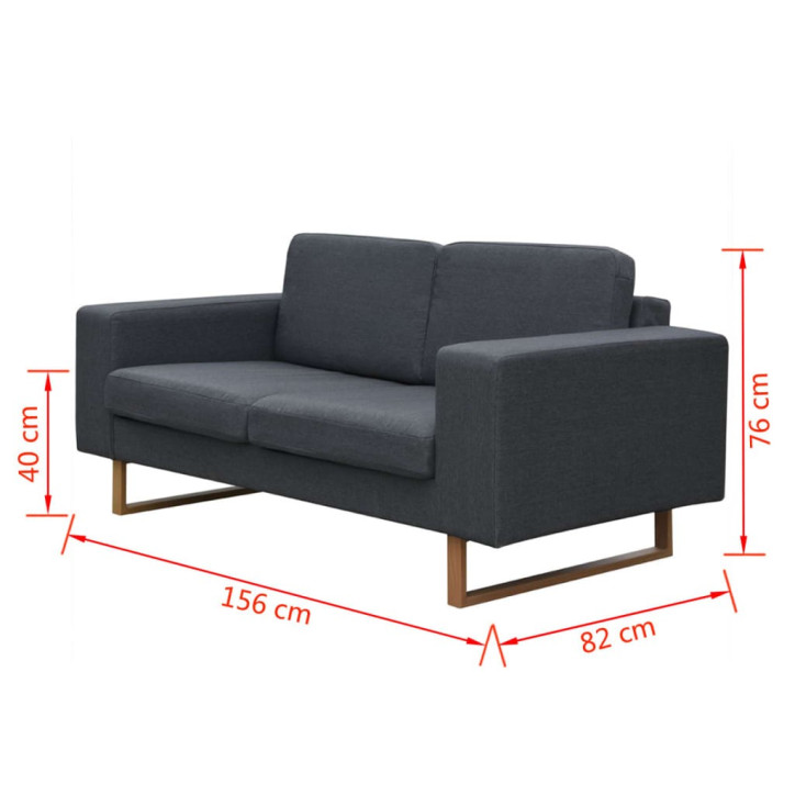 dvivietė medžiaginė sofa, tamsiai pilkos spalvos