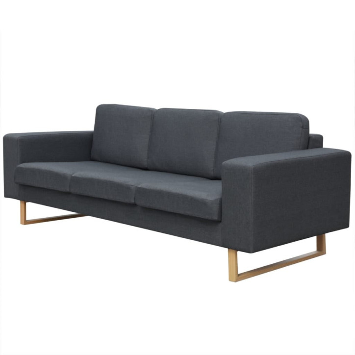 trivietė medžiaginė sofa, tamsiai pilkos spalvos