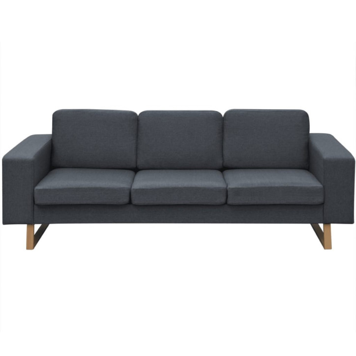 trivietė medžiaginė sofa, tamsiai pilkos spalvos