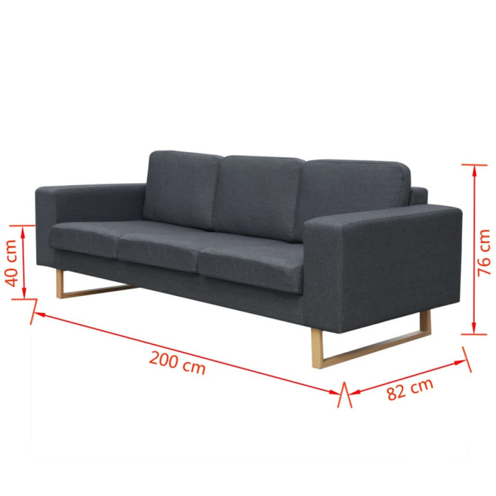 trivietė medžiaginė sofa, tamsiai pilkos spalvos