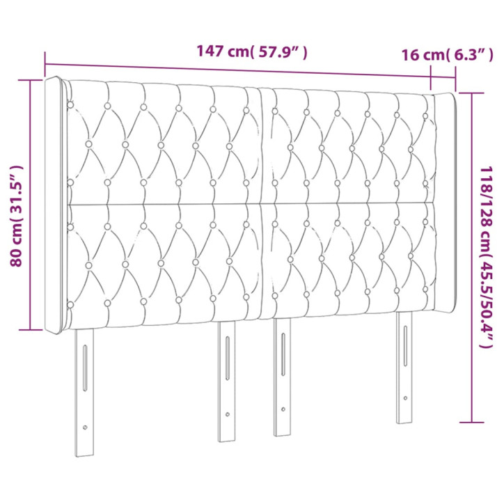 Galvūgalis su LED, šviesiai pilkas, 147x16x118/128cm, aksomas