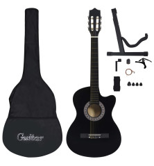 Klasikinės gitaros rinkinys, 12 dalių, juodas, 38", 6 stygos