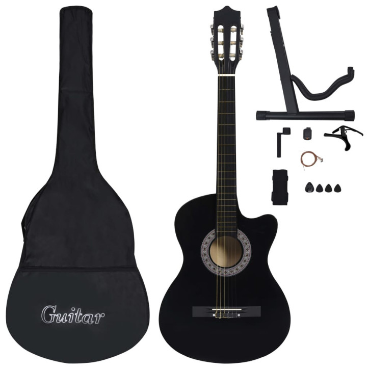 Klasikinės gitaros rinkinys, 12 dalių, juodas, 38", 6 stygos