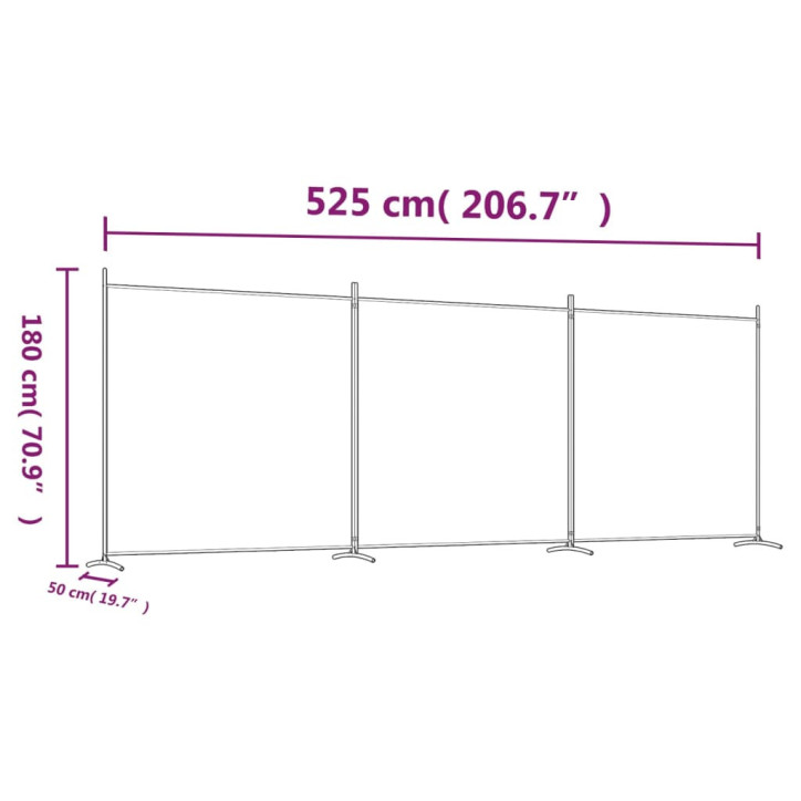 Kambario pertvara, 3 dalių, antracito, 525x180cm, audinys