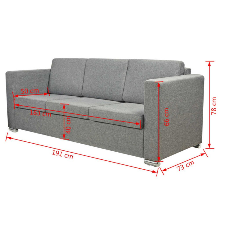 Trivietė sofa, audinys, šviesiai pilka