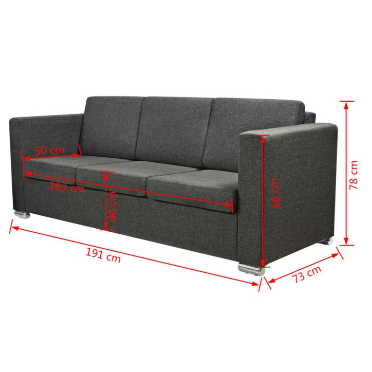 Trivietė sofa, audinys, tamsiai pilka