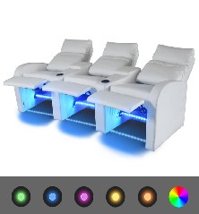 Trivietis krėslas reglaineris su LED, dirbtinė oda, baltas