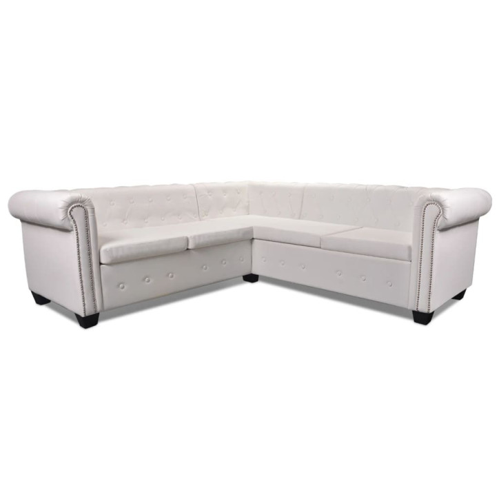 Chesterfield penkiavietė kampinė sofa, dirbtinė oda, balta