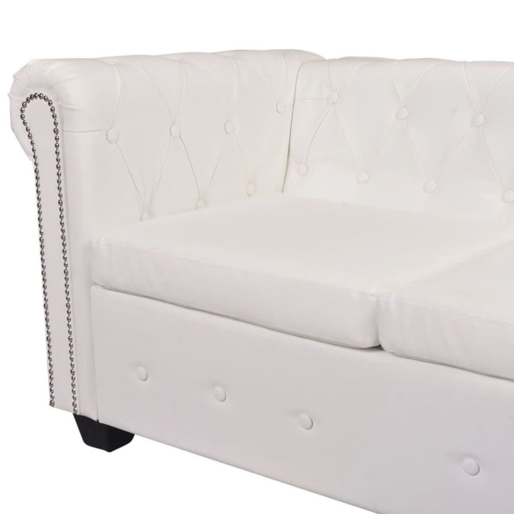 Chesterfield penkiavietė kampinė sofa, dirbtinė oda, balta