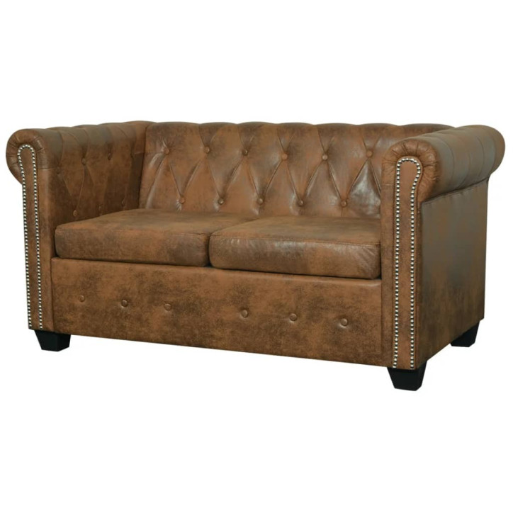 Chesterfield dvivietė sofa, dirbtinė oda, ruda