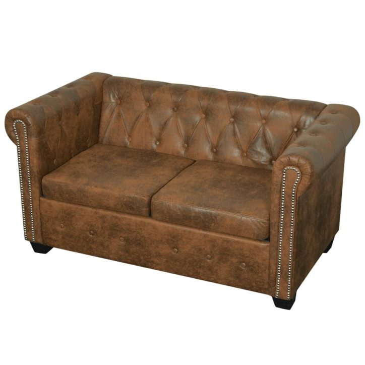 Chesterfield dvivietė sofa, dirbtinė oda, ruda